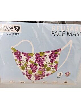 Mask Grapes Design Adult 2 pack 2 layers 100 % Polyester Washable Primeware